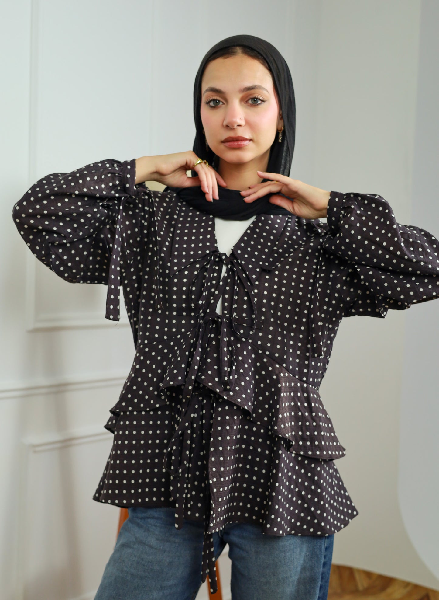 Dotted Tie Blouse