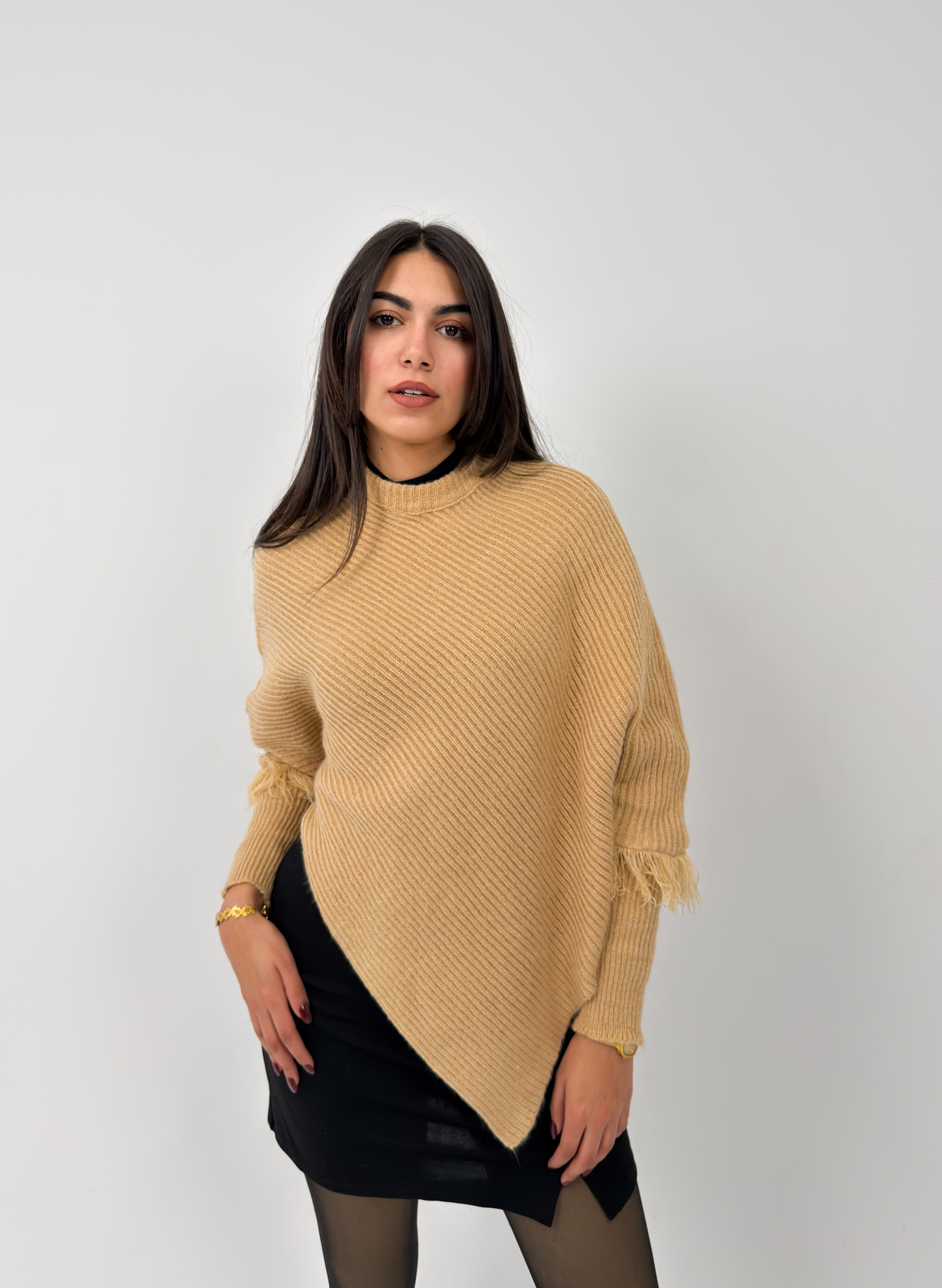 Asymmetric Knit Poncho